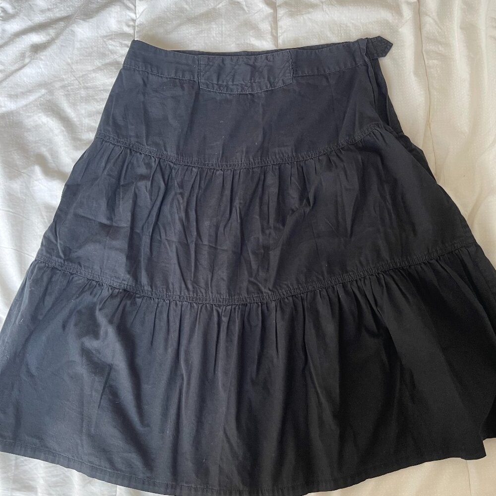 100% Cotton H&M Tiered Black Midi Skirt Size M